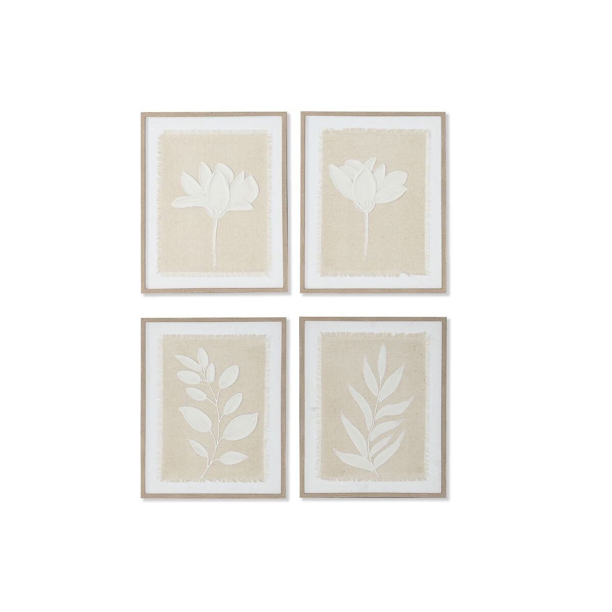 Painting Home ESPRIT White Beige Scandinavian Botanical plants 40 x 2,2 x 50 cm (4 Units)