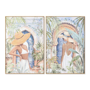 Painting Home ESPRIT Blue Brown Green Beige Tropical chica 80 x 3,5 x 120 cm (2 Units)